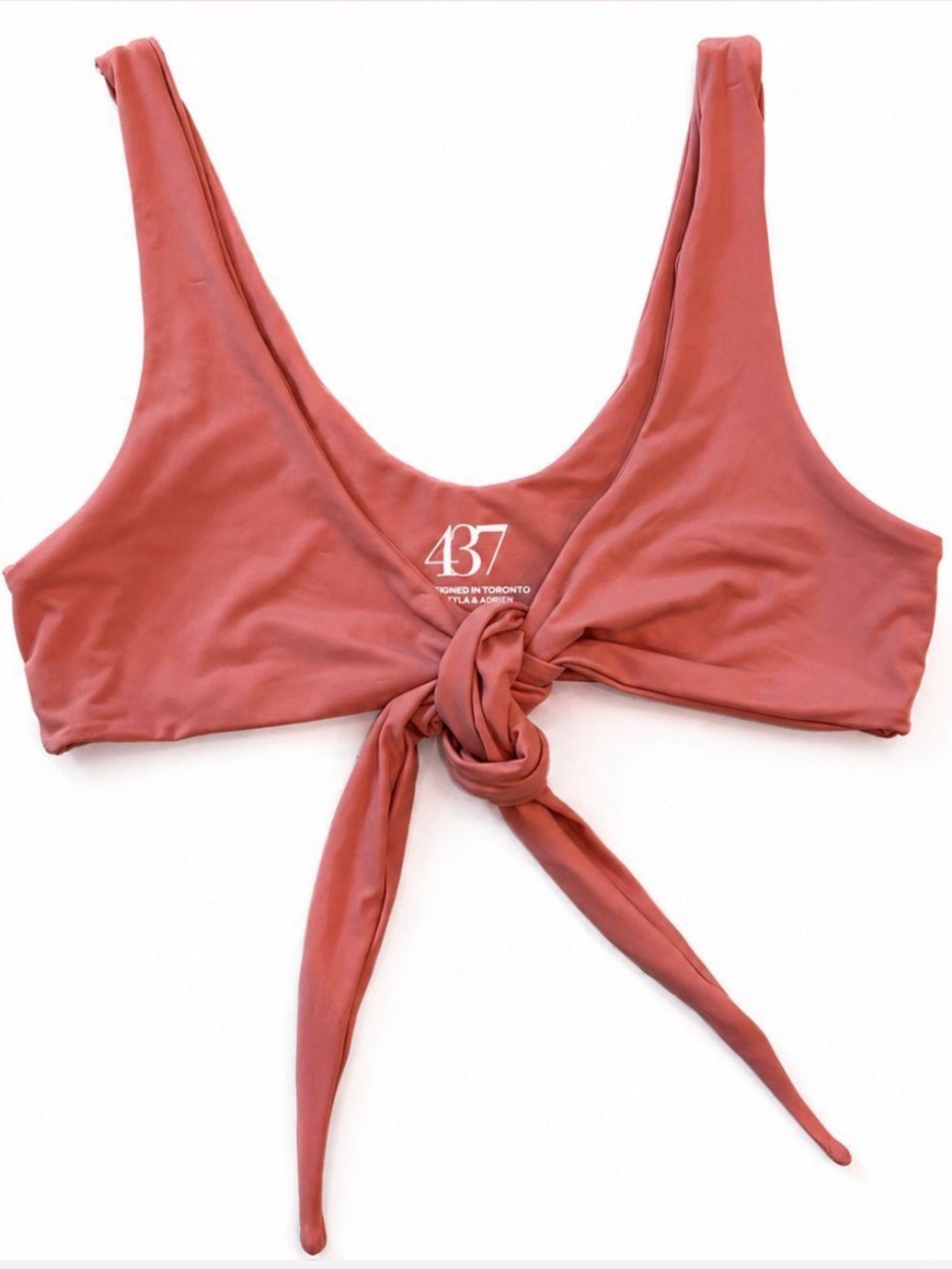 437 Swimwear Bikini Top, The Kenzie Tie Front Swimsuit in Pink, Women's Small
